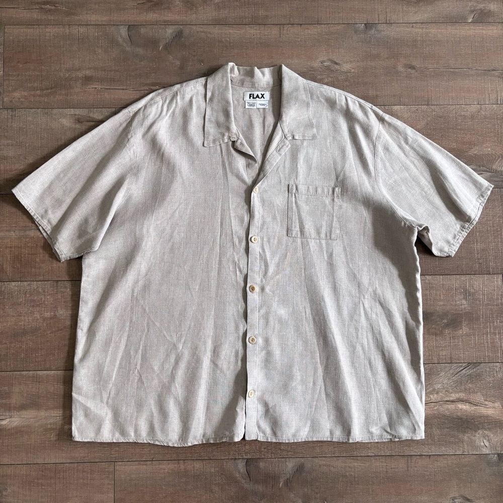 Flax Women's 100% Linen Short Sleeve Button Down Top Size14/18